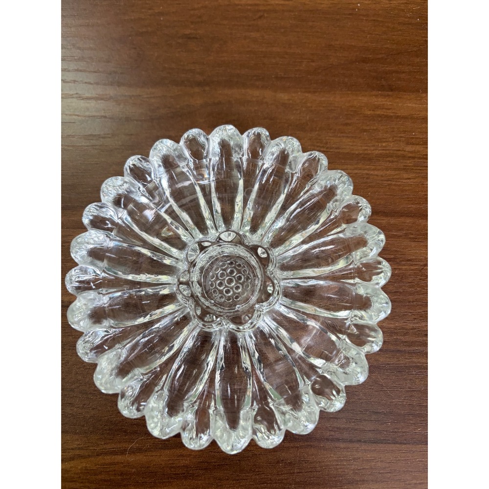 Vintage Clear Pressed Glass Sunflower Daisy Taper Candle Holder Set of 2
